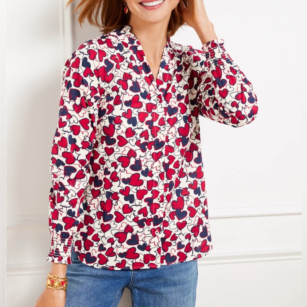 TALBOTS BUTTON FRONT TOP - ENTWINED HEARTS BLOUSE WOMENS XL NWT